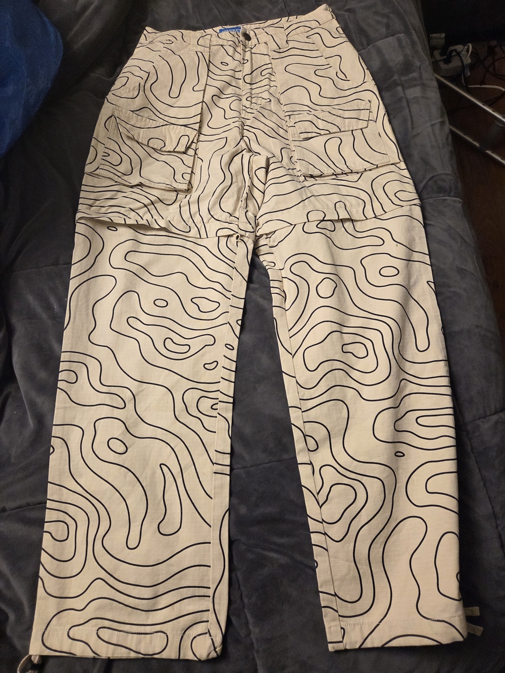Men's Markey Brand  Beige Topographic Print Utility Pants